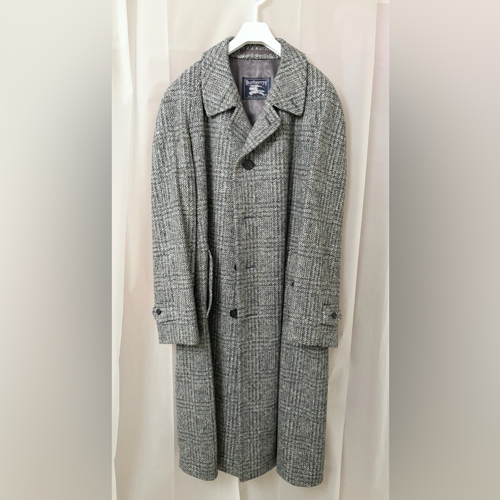 Vintage Burberrys Tweed Herringbone Coat Grey 44L